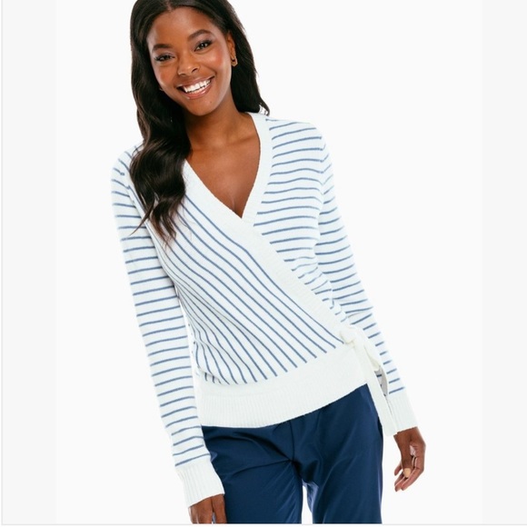 Southern Tide Sweaters - $128 Southern Tide | Kennedy White Blue Striped Wrap sweater women’s Small